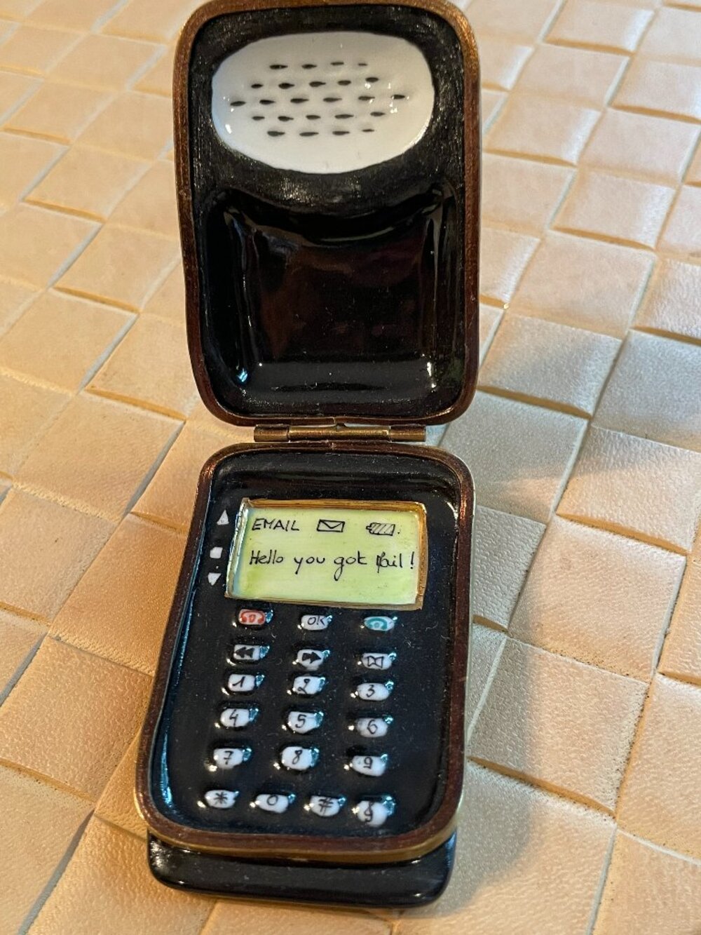 Hand Painted Limoges Porcelain Flip Phone Black Unique